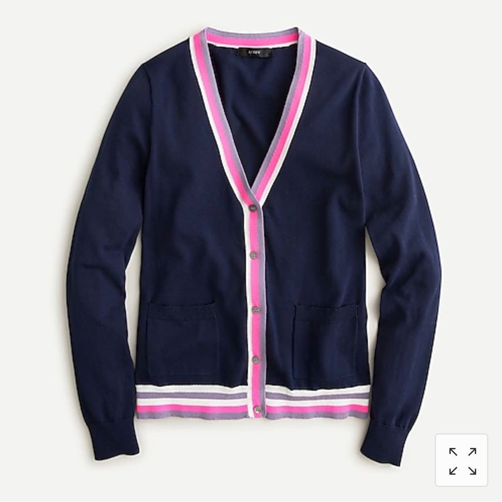 NWT J. Crew Navy Cardigan with Pink Trim
